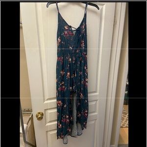 Juniors blue & flowers high low dress with shorts